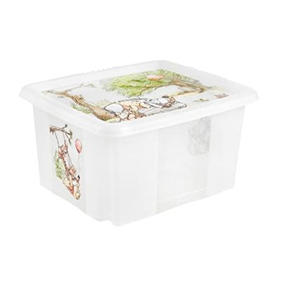 keeeper Nalle Puh Förvaringslåda med lock, Stapelbar, För barn, 24 l, Karolina, Natural Transparent