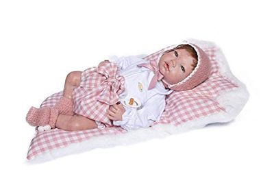 Puñecas Guca - Pop Reborn Alma 46 cm Set Vichy Pink en White met gebreide muts en hoofdkussens, meerkleurig (18020)