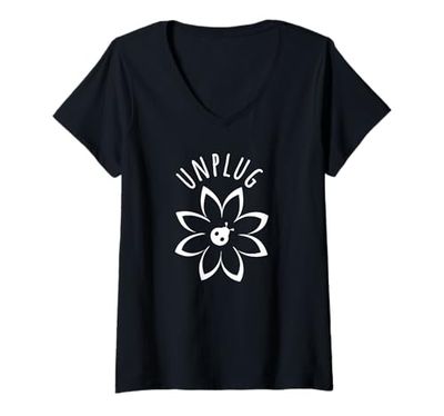 Mujer Desenchufar De nuevo en la Naturaleza Lady Bugs Flor Unplugged Sin Teléfonos Camiseta Cuello V