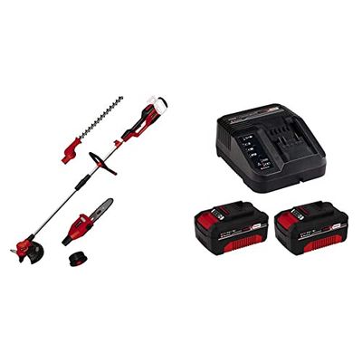 Einhell Herramienta multifunción telescópica a batería GE-LM 36/4 Power X-Change, Li Ion, 2X 18 V, función Cortasetos, desbrozadora y Motosierra. Incluye 2 baterías de 3Ah y Cargador Individual
