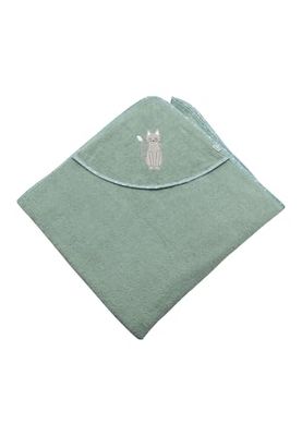 Sterntaler Toalla de baño con Capucha, 100 x 100 cm, diseño de Gato Lilly, con aplicación en la Capucha, Toalla de baño para bebé con Capucha de algodón Absorbente, Color Verde Piedra