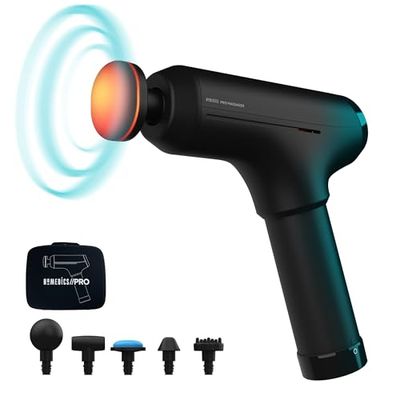 HoMedics PGM-1000-EU Fysio Massagepistool - Professionele Elektrisch Pulserende Diepweefsel massagegun, Vibratiemassage voor Vastzittende Spieren, 6 Massagekoppen, Draadloos, Oplaadbaar Spiermassagepistool,Zwart