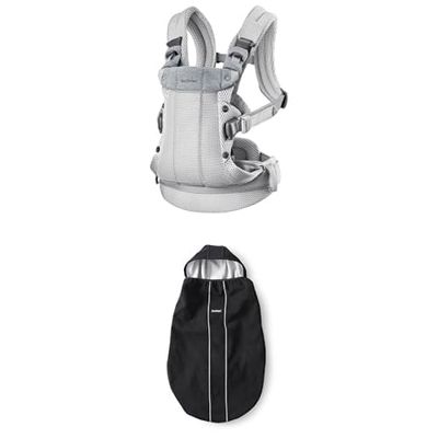 Bundle of BabyBjörn Mochila Porta Bebé Harmony, Malla 3D, Plata + Funda para Mochila Porta Bebé, Negro