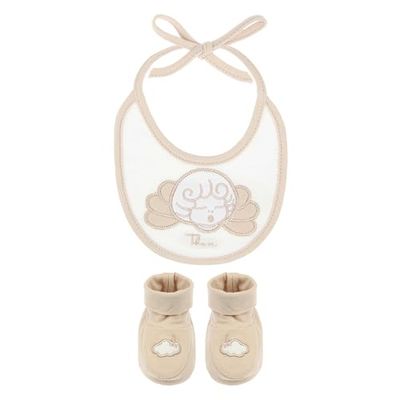 THUN Neutral Cotton Baby Bib and Booties Set