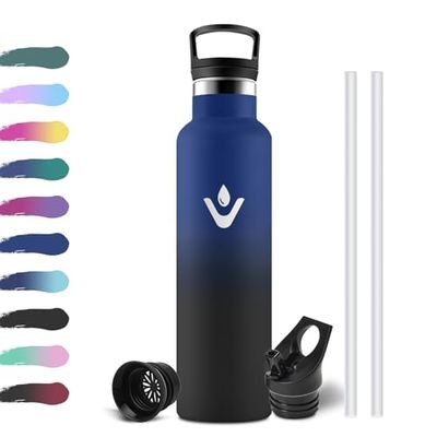 Botella Agua 750ml, Cantimplora Termica con Pajita, Aislamiento al Vacío de Doble Pared, sin BPA, a Prueba de Fugas, Cantimplora Gimnasio Ideal para Adultos, Escuela, Oficina, Viajes, Senderismo