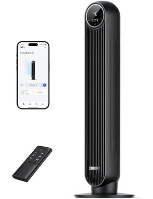 Dreo Smart stille torenventilator, app en spraakbediening, 90° oscillerende ventilator met afstandsbediening, 4 modi, 4 snelheden, 8 uur timer, Nomad One S, zwart