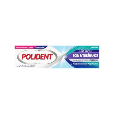 Polident Soin & Tolérance – Crème Fixative Prothèses Dentaires Partielles ou Complètes - Hypoallergénique, Goût Neutre - 44 g