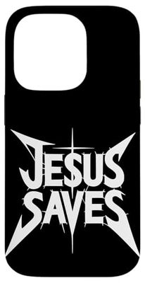 Jesus Saves Funny Metal Font Christian Faith Rocker Case for iPhone 14 Pro
