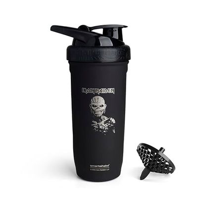 Smartshake Rockband Reforce Stainless Steel Protein Shaker Bottle 900 ml | 30 oz - Leakproof Screw-on Lid - BPA Free - Non Insulated – Unisex (Iron Maiden, Book of Souls Logo)