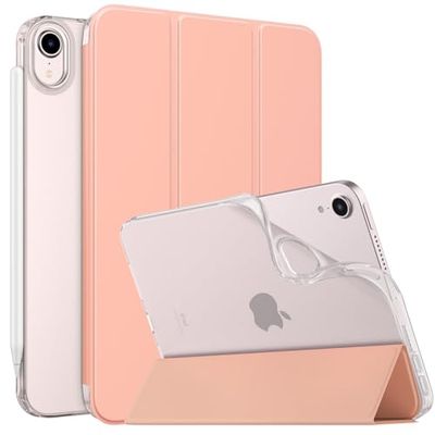 MoKo Case Fit New iPad Mini 6 2021 (6th Generation 8.3 inch), Soft TPU Translucent Frosted Back Cover Slim Smart Shell Stand Folio Case for iPad Mini, Auto Wake/Sleep, Apricot Orange