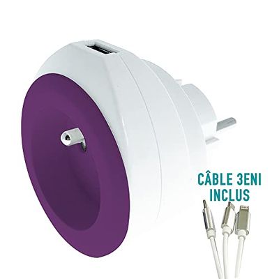 BEWATT ładowarka USB, ładowarka do szybkiego ładowania, 2,4 A + 1 P, 16 A, biały/fioletowy