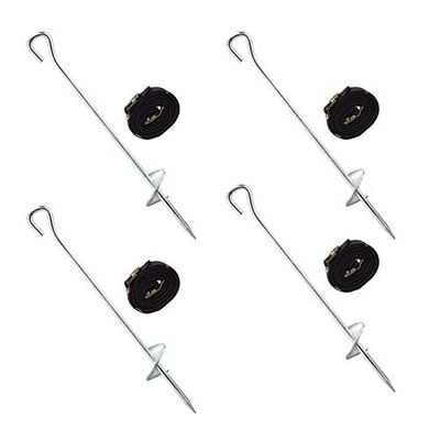Relaxdays Set de piquets pour trampolines, sangles et ancrage pour sol, acier galvanisé, noir et argent
