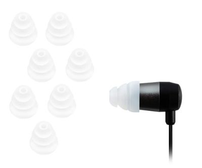 Xcessor Drievoudige flens conische vervanging siliconen oordopjes 4 paar (set van 8 stuks). Compatibel met de meeste in-ear hoofdtelefoon merken. Maat: MEDIUM. Kleur: transparant