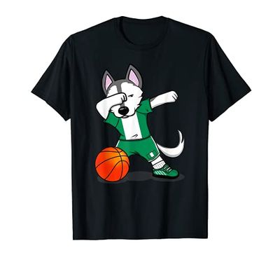 Dabbing Husky Nigeria Basketball Fans Jersey Nigerian Flag T-Shirt