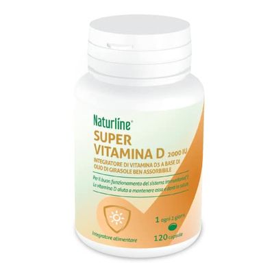 Naturline Super Vitamin D3 2000 IU 120 capsule 1 ogni 2 giorni dosi elevate in forma altamente ben assorbibile Sun Vitamin del sole aiuta ossa, denti, muscoli e il sistema immunitario