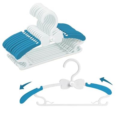 WJWSKI Perchas Infantiles, Juego de 20 Perchas Apilables con Ganchos de Mariposa, Plástico & Antideslizantes, Hangers para Ropa de Bebé & Infantiles, Ahorro de Espacio (Azul + Blanco) Duradera