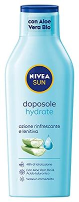 NIVEA SUN - Leche After Sun Hydrate en maxi frasco de 400 ml, crema aftersun con aloe vera bio y ácido hialurónico, crema corporal hidratante de acción refrescante y calmante