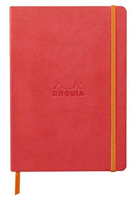 RHODIA 117446C - Carnet Souple Corail - A5 - Pointillés Dot - 160 pages - Papier Clairefontaine Ivoire 90 g/m - Marque-Page, Fermeture Élastique - Couverture Simili Cuir - Collection Rhodiarama