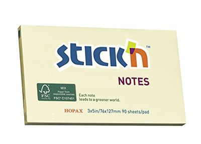 Taco de 90 Notas Adhesivas Ecológicas - Color Amarillo - Marcadores Adhesivos de 76 x 127 mm - Ideal para Pequeñas Anotaciones y Recordatorios - Fácil de Colocar - Stick'n For Kids