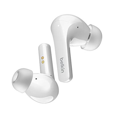 Belkin SOUNDFORM Flow Auricolari Bluetooth true wireless con cancellazione attiva del rumore, Cuffie in-ear, IPX5, 31 ore di riproduzione, per iPhone, Galaxy, Pixel - Bianco, One Size, AUC006
