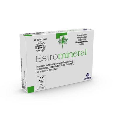 Estromineral, 20 Compresse, Integratore Menopausa con Isoflavoni di Soia, Fermenti Lattici, Equiseto, Calcio e Vitamina D3, Senza Glutine e Senza Lattosio