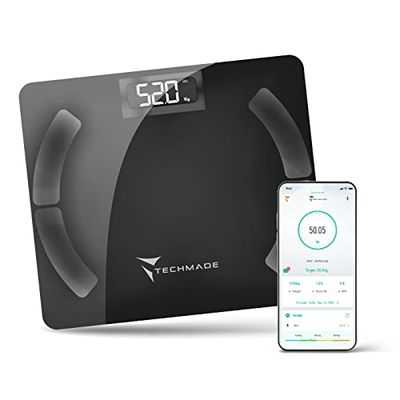 Digital personviktvåg trådlös intelligent opartiometrisk våg för IOS och Android med mätindex för fettmassa, mager massa och basal metabolism svart färg