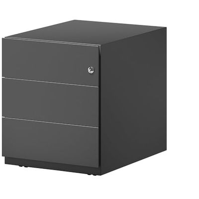 BISLEY Contenedor con Ruedas, 3 cajones universales, Metal, 633 Negro, 56,5 x 42 x 49,5 cm