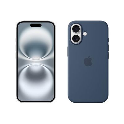Apple iPhone 16 (512 GB) - Wit + Siliconenhoesje met MagSafe - Denim