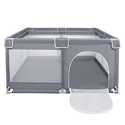 HENGMEI Parque Infantil de 127 x 127 cm x 68 cm, Centro de Actividades con Red Transpirable Antideslizante para niños pequeños, Gran Zona de Juegos de Seguridad