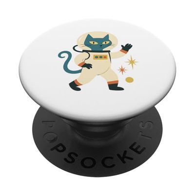 Mid Century Modern Astronaut Cat Space Retro Futuristic PopSockets PopGrip Adhesivo