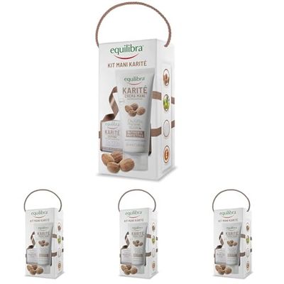 equilibra Corpo, Kit Mani Karité, Crema Mani Karité Nutriente e Protettiv, Sapone 100% Vegetale Karité Detersione Delicata, Confezione Regalo (Confezione da 4)