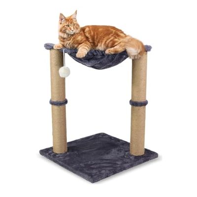 Mobiclinic® pets, Krabpaal, Milo, 2 in 1 ontwerp, Hangmat 40x40x50cm, Stevig, Gemakkelijk schoon te maken, Kattenbed, Draagbaar lichtgewicht, Ondersteuning 10 kg, Speelbal, Grijs
