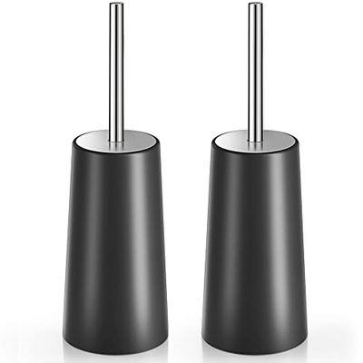IXO Escobilla de Inodoro y Soporte, Paquete de 2 cepillos de Inodoro con Mango Largo de Acero Inoxidable 304, Cepillo de Inodoro para baño, ergonómico, Elegante, Duradero (Negro)