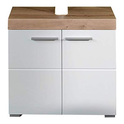 trendteam smart living Meuble sous-Vasque/Placard pour Salle de Bain Amanda, 60 x 56 x 34 cm, Chêne Noueux/Blanc Brillant, avec Beaucoup d'Espace de Rangement