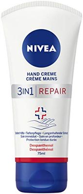 NIVEA Crema mani 3 in 1 (75 ml), crema per la pelle ricca con dexpantenolo per la cura intensiva, cura delle mani per mani molto secche e screpolate