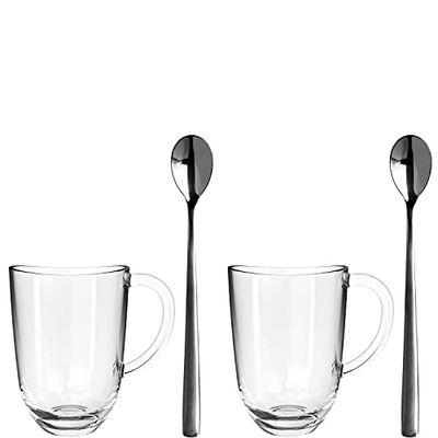 Leonardo Napoli 024217 Lot de 4 verres à café avec cuillères assorties 380 ml