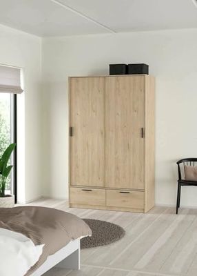 Dmora Leonore 2 Door Wardrobe, Bedroom Furniture, Storage Cabinet, Clothes Hanger, 121 x 60 x H 200 cm, Oak
