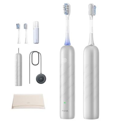 Mova Szczoteczka do zębów Fresh Pro 3DClean z aplikacją, akumulator dla dorosłych, 2 głowice szczoteczki 3 w 1 i etui podróżne, 30 dni pracy na baterii, srebrna