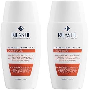 Rilastil Fluido 100, Emulsione Fluida Idratante e Protettiva, Texture Ultraleggera, Resistente all'Acqua, per Pelle Sensibile, Confezione da 100ml