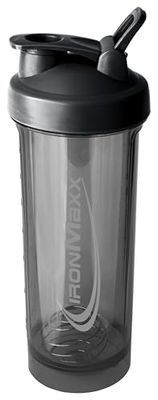IronMaxx Premium Shaker – Deep Black 700 ml | Shaker para proteínas con bola mezcladora y escala | Hermético, de plástico AS+PP | Para batidos cremosos en casa, gimnasio o donde estés