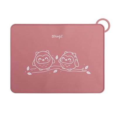 Mr. Wonderful - Individual silicone baby placemat - Pink owl - BPA, PVC, BPS and phthalates free