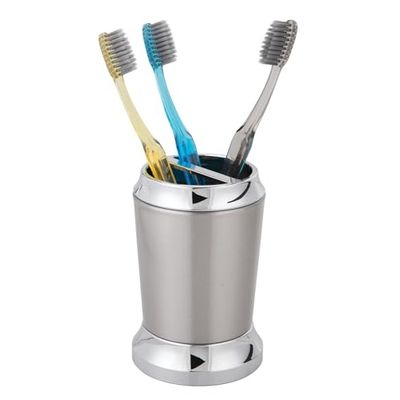 iDesign roestvrijstalen tandenborstelhouder, The Preston Collection - 3" x 3" x 4,5", geborsteld en chroom gespleten afwerking