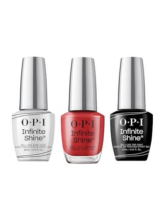 OPI Infinite Shine Long-wear Nail Polish, Gel-Like Nail Varnish with no UV lamp needed, 3-Step System for up to 11 days of vibrant colour, Base Coat & Nail Polish & Top Coat, Big Apple Red, 3x 15ml
