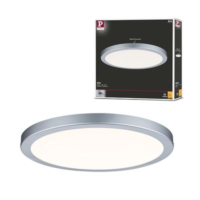 Paulmann 70865 Painel de superfície LED átria redondo plafond 22 W luz 2700 K branco quente painel LED cromado mate regulável para montagem na parede/teto