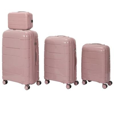 JET LAG, VO0040, Set di 4 Valigie MadridRose Poudre 13L 38L 71L 107L, design Elegante e Moderno, Capacità di Stoccaggio Ottimale, Robustezza e Durabilità, Comfort di Trasporto, Sicurezza Massima