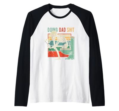 Vintage Doing Dad Sh t Teléfono Esqueleto Sentado En El Inodoro Camiseta Manga Raglan
