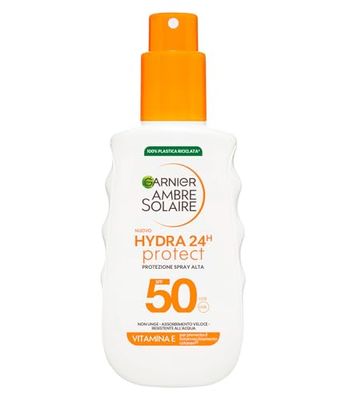 Garnier Hydra 24H Solskyddsspray, för alla hudtyper, UV-skydd och fuktskydd för 24H, anti-aging, med SPF 50+ och vitamin E, Ambre Solaire, 150 ml