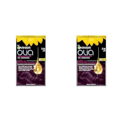 Garnier Olia Permanent Hair Dye, Up To 100% Grey Hair Coverage, No Ammonia, 3.16 Deep Violin (Pack of 2)