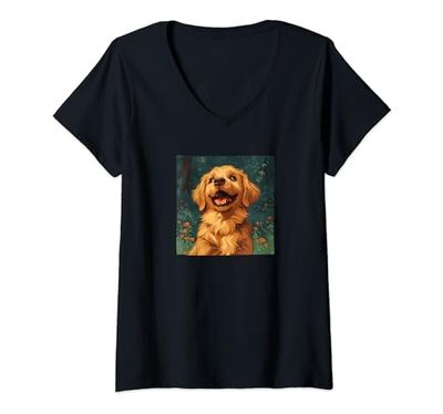 Mujer Golden Retriever Cute Puppy Rising Flowers Graphic Camiseta Cuello V