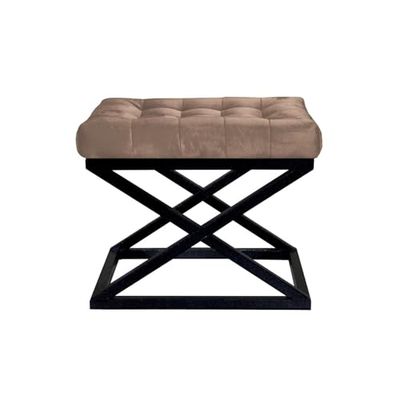 Atelier Del Soffa, snygg muff med metallram, 50 cm x 42 cm x 40 cm | 100% polyester babyface tyg, grå med svarta och bruna accents | Perfekt för moderna living utrymmen